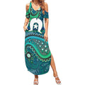 Torres Strait Islands Summer Maxi Dress Dhari Emblem Vibrant Teal Indigenous