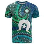 Torres Strait Islands T Shirt Dhari Emblem Vibrant Teal Indigenous