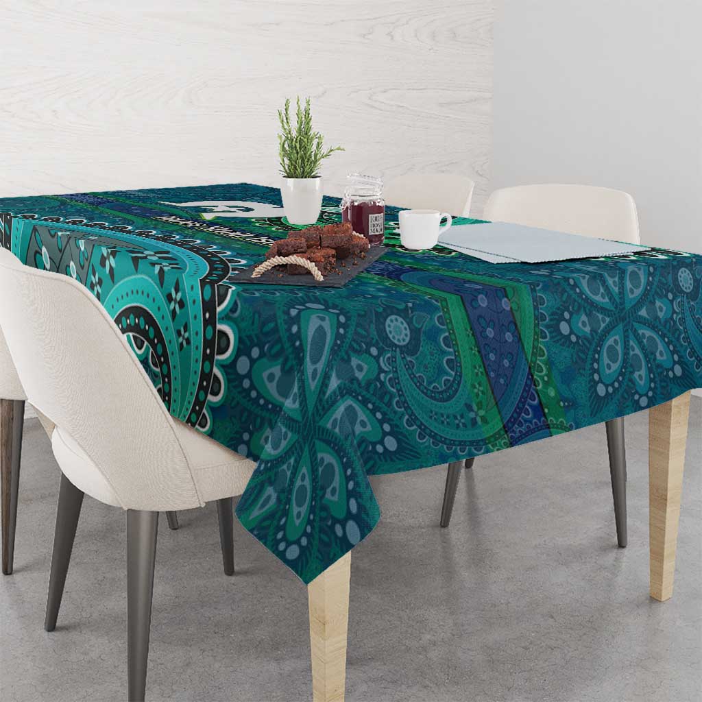 Torres Strait Islands Tablecloth Dhari Emblem Vibrant Teal Indigenous