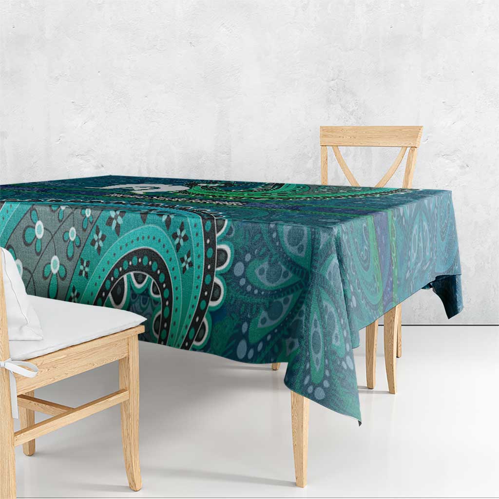 Torres Strait Islands Tablecloth Dhari Emblem Vibrant Teal Indigenous
