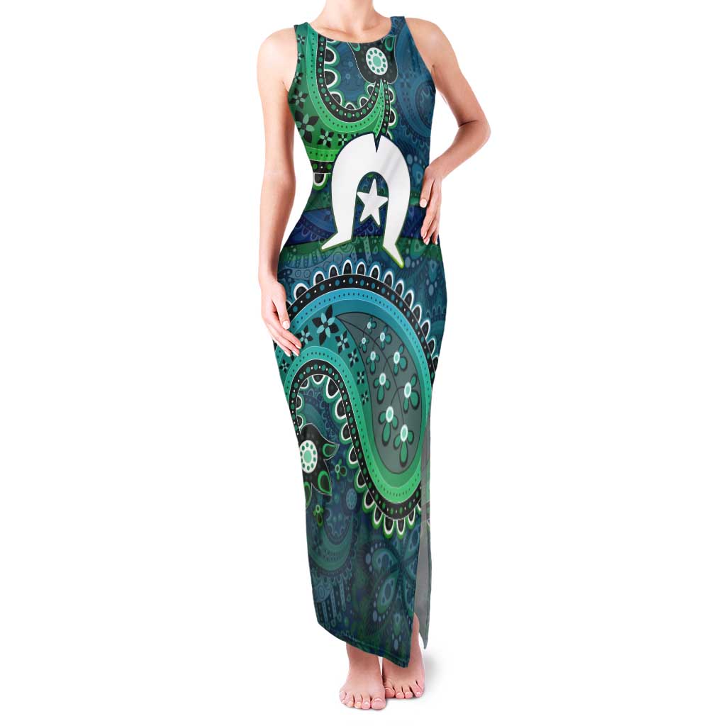 Torres Strait Islands Tank Maxi Dress Dhari Emblem Vibrant Teal Indigenous