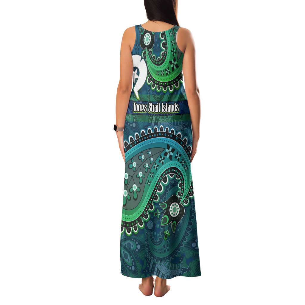 Torres Strait Islands Tank Maxi Dress Dhari Emblem Vibrant Teal Indigenous