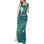 Torres Strait Islands Tank Maxi Dress Dhari Emblem Vibrant Teal Indigenous