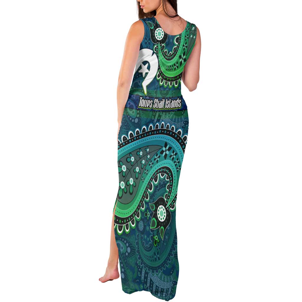 Torres Strait Islands Tank Maxi Dress Dhari Emblem Vibrant Teal Indigenous