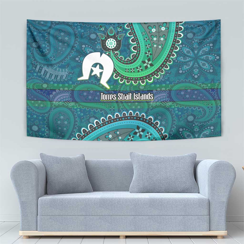 Torres Strait Islands Tapestry Dhari Emblem Vibrant Teal Indigenous