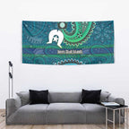 Torres Strait Islands Tapestry Dhari Emblem Vibrant Teal Indigenous