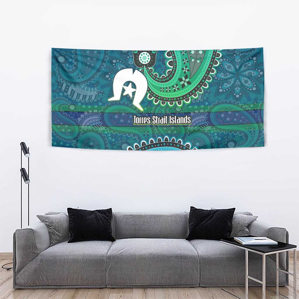Torres Strait Islands Tapestry Dhari Emblem Vibrant Teal Indigenous