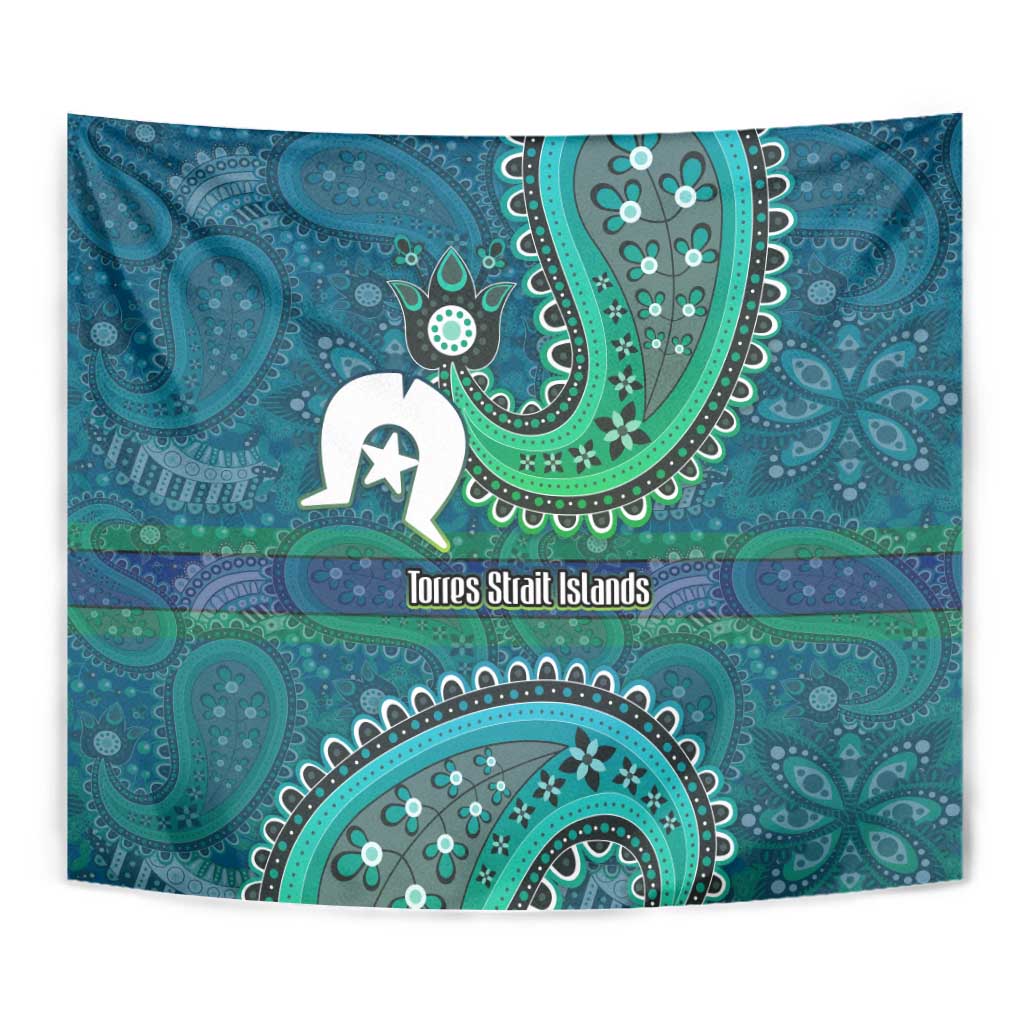 Torres Strait Islands Tapestry Dhari Emblem Vibrant Teal Indigenous