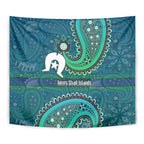 Torres Strait Islands Tapestry Dhari Emblem Vibrant Teal Indigenous