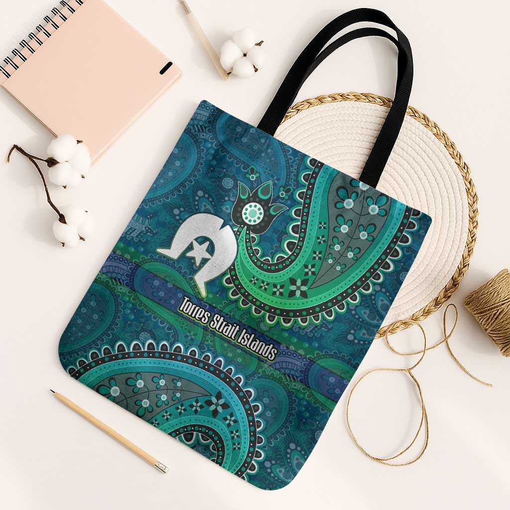 Torres Strait Islands Tote Bag Dhari Emblem Vibrant Teal Indigenous