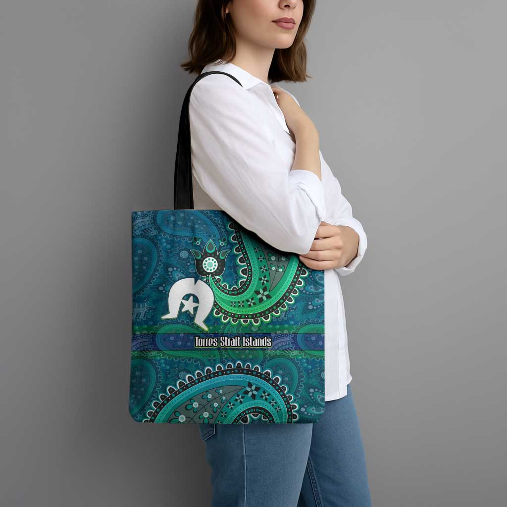 Torres Strait Islands Tote Bag Dhari Emblem Vibrant Teal Indigenous