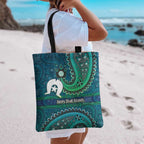 Torres Strait Islands Tote Bag Dhari Emblem Vibrant Teal Indigenous