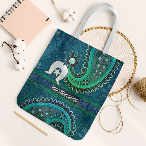 Torres Strait Islands Tote Bag Dhari Emblem Vibrant Teal Indigenous