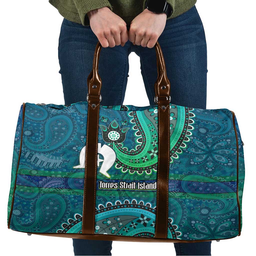 Torres Strait Islands Travel Bag Dhari Emblem Vibrant Teal Indigenous