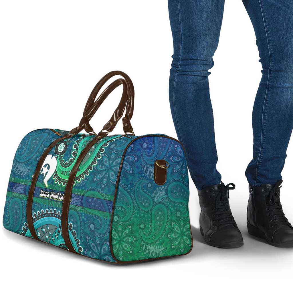 Torres Strait Islands Travel Bag Dhari Emblem Vibrant Teal Indigenous