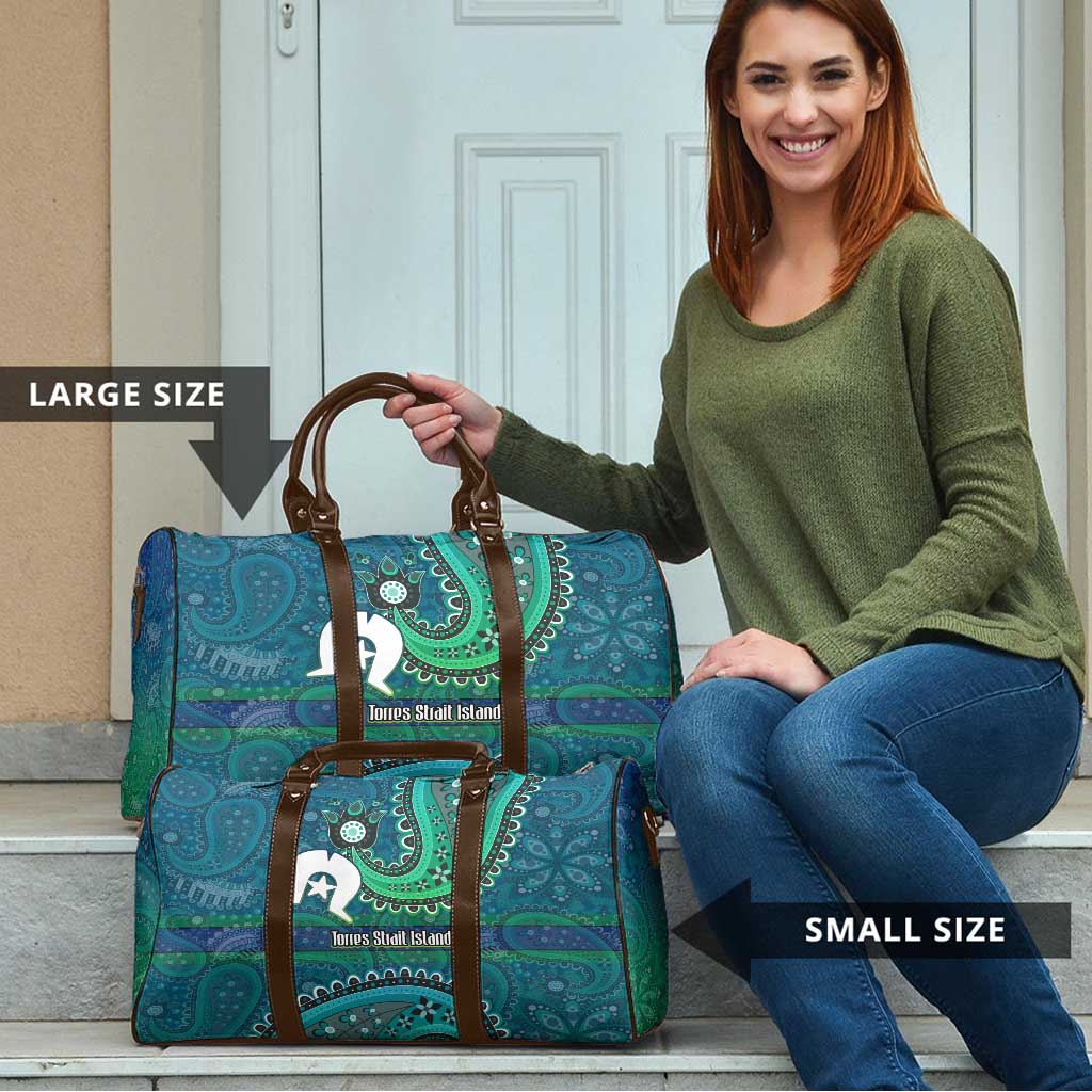 Torres Strait Islands Travel Bag Dhari Emblem Vibrant Teal Indigenous