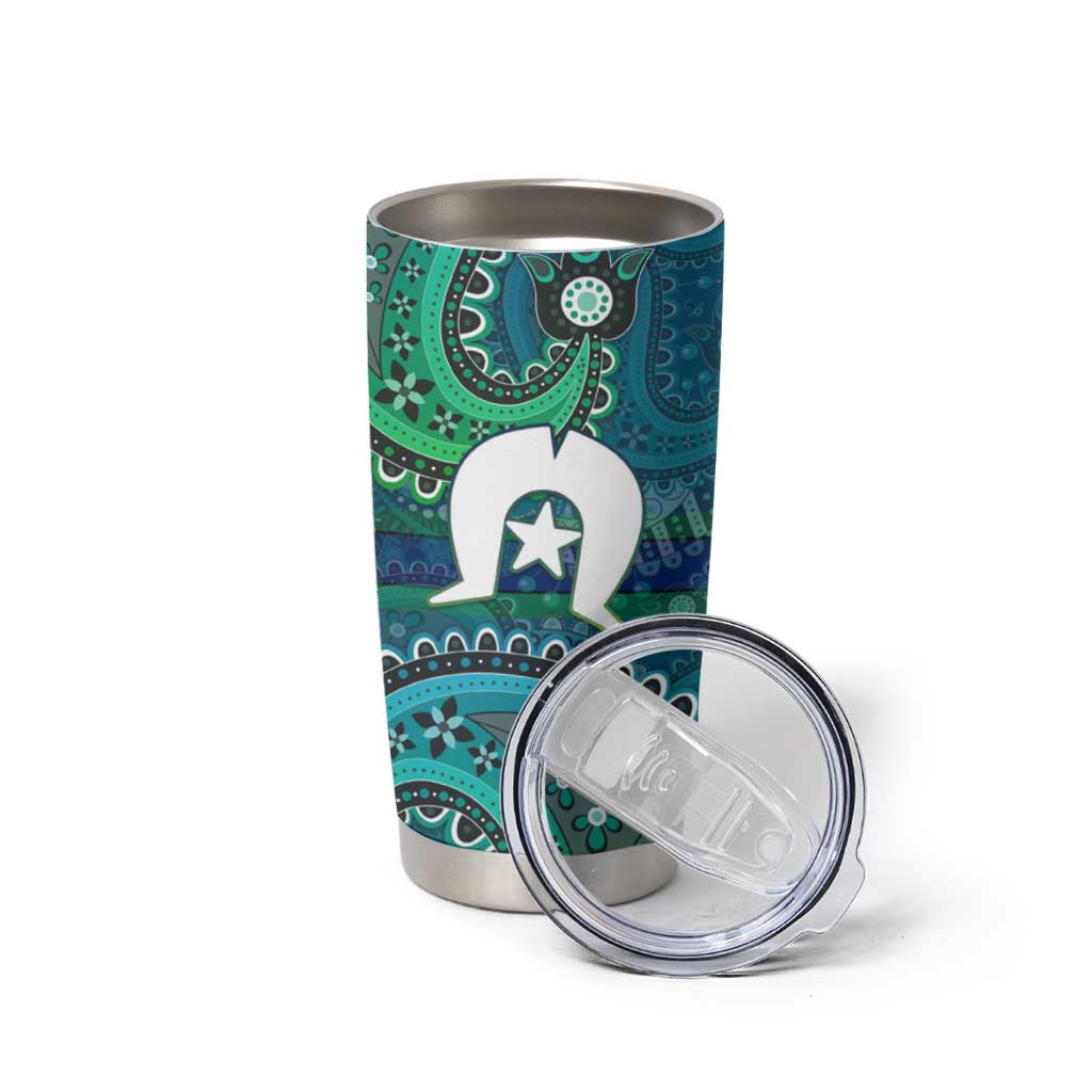 Torres Strait Islands Tumbler Cup Dhari Emblem Vibrant Teal Indigenous