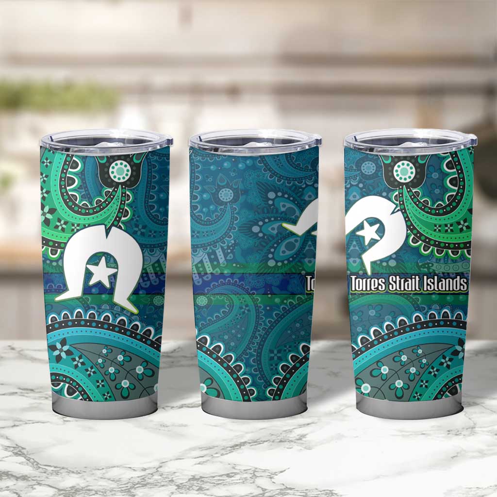 Torres Strait Islands Tumbler Cup Dhari Emblem Vibrant Teal Indigenous