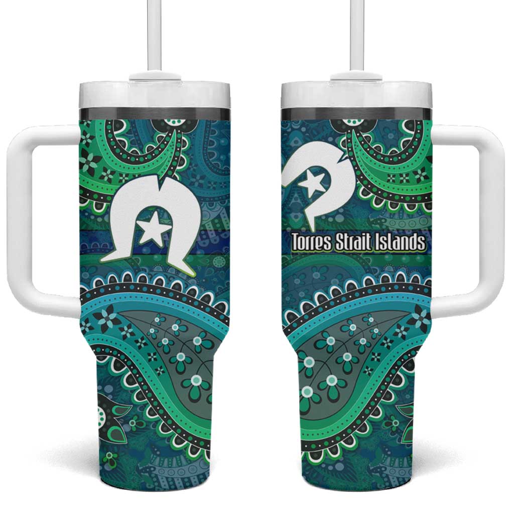 Torres Strait Islands Tumbler With Handle Dhari Emblem Vibrant Teal Indigenous