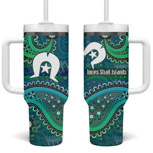 Torres Strait Islands Tumbler With Handle Dhari Emblem Vibrant Teal Indigenous