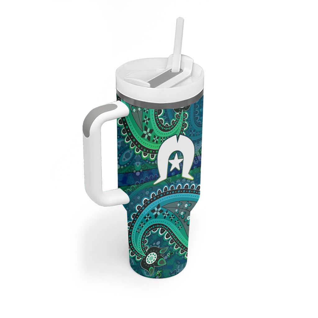 Torres Strait Islands Tumbler With Handle Dhari Emblem Vibrant Teal Indigenous