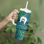 Torres Strait Islands Tumbler With Handle Dhari Emblem Vibrant Teal Indigenous