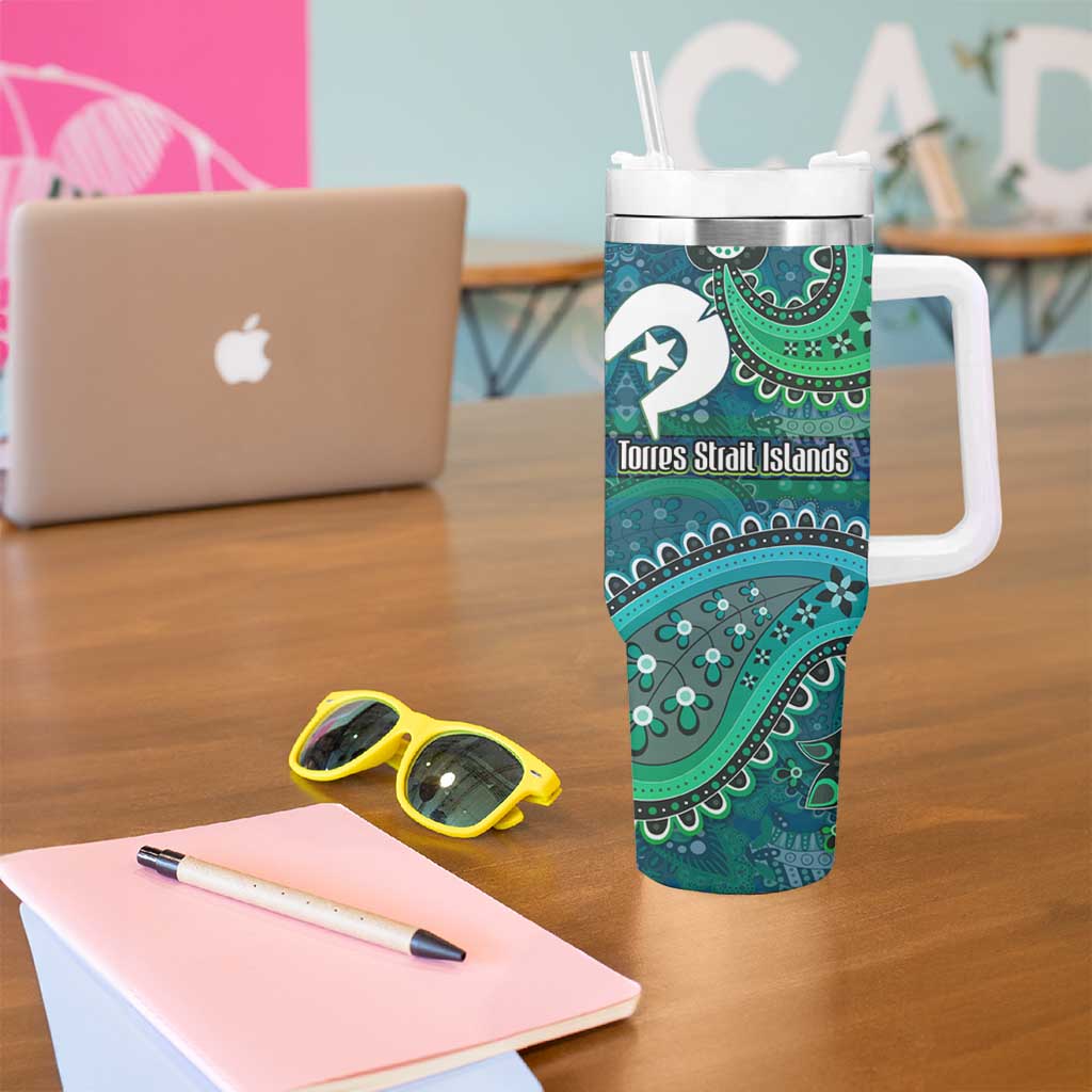 Torres Strait Islands Tumbler With Handle Dhari Emblem Vibrant Teal Indigenous