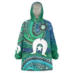 Torres Strait Islands Wearable Blanket Hoodie Dhari Emblem Vibrant Teal Indigenous