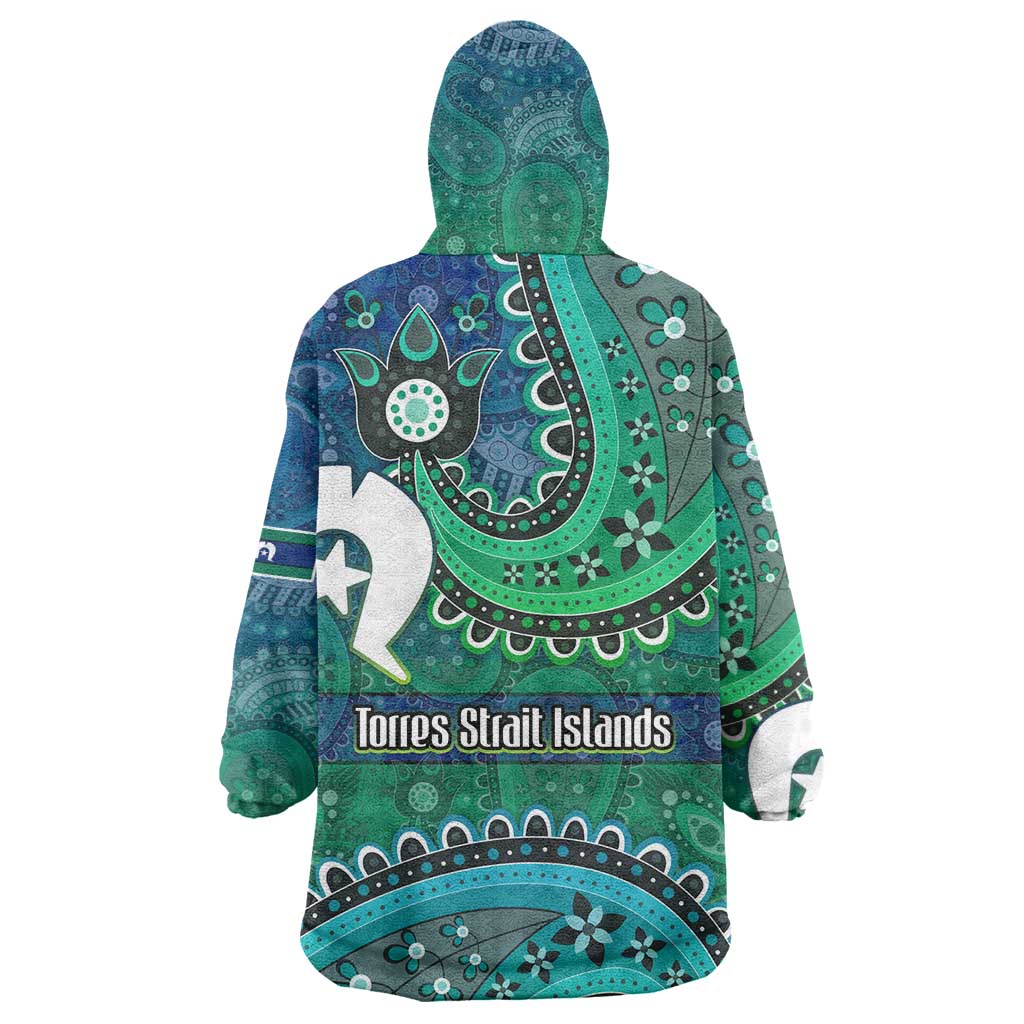 Torres Strait Islands Wearable Blanket Hoodie Dhari Emblem Vibrant Teal Indigenous