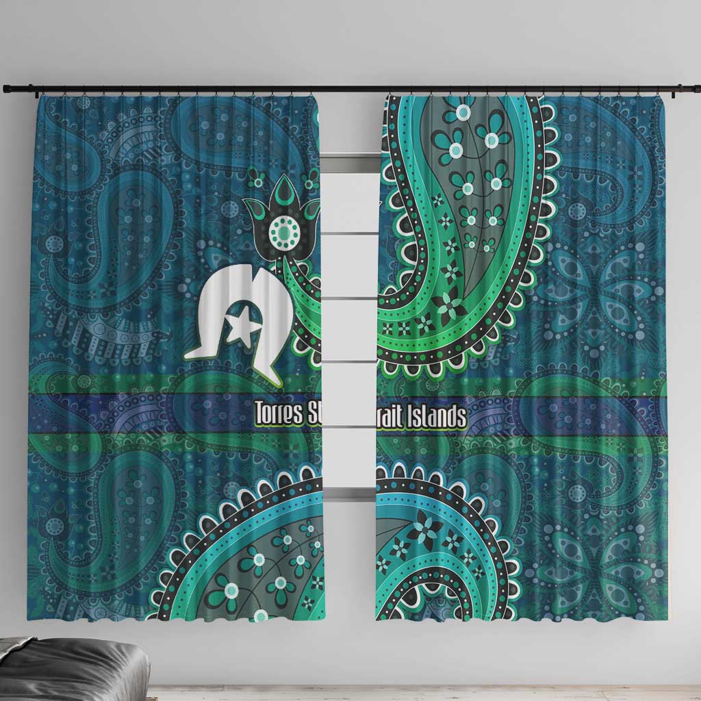 Torres Strait Islands Window Curtain Dhari Emblem Vibrant Teal Indigenous
