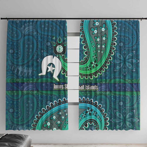 Torres Strait Islands Window Curtain Dhari Emblem Vibrant Teal Indigenous