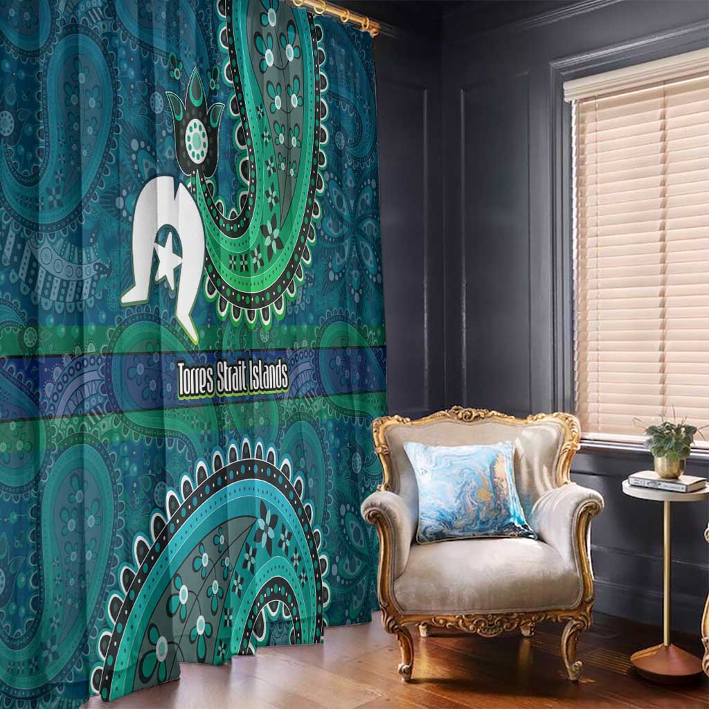 Torres Strait Islands Window Curtain Dhari Emblem Vibrant Teal Indigenous