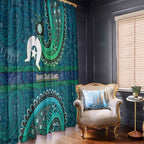 Torres Strait Islands Window Curtain Dhari Emblem Vibrant Teal Indigenous