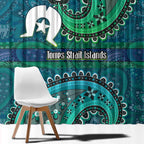 Torres Strait Islands Window Curtain Dhari Emblem Vibrant Teal Indigenous