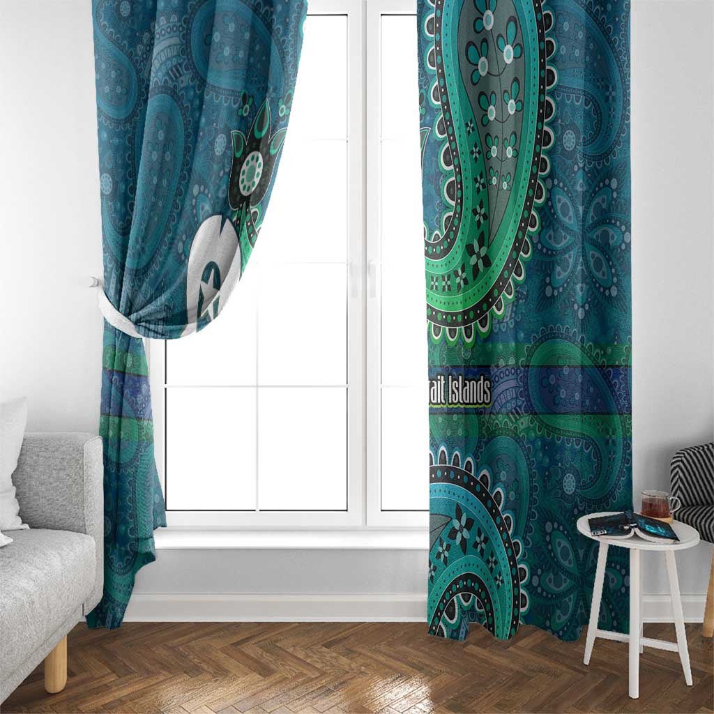 Torres Strait Islands Window Curtain Dhari Emblem Vibrant Teal Indigenous