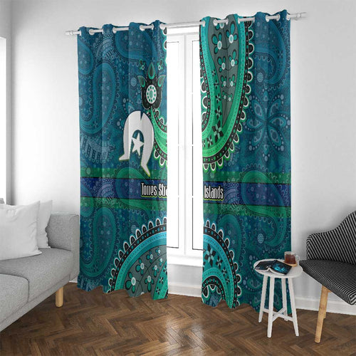 Torres Strait Islands Window Curtain Dhari Emblem Vibrant Teal Indigenous