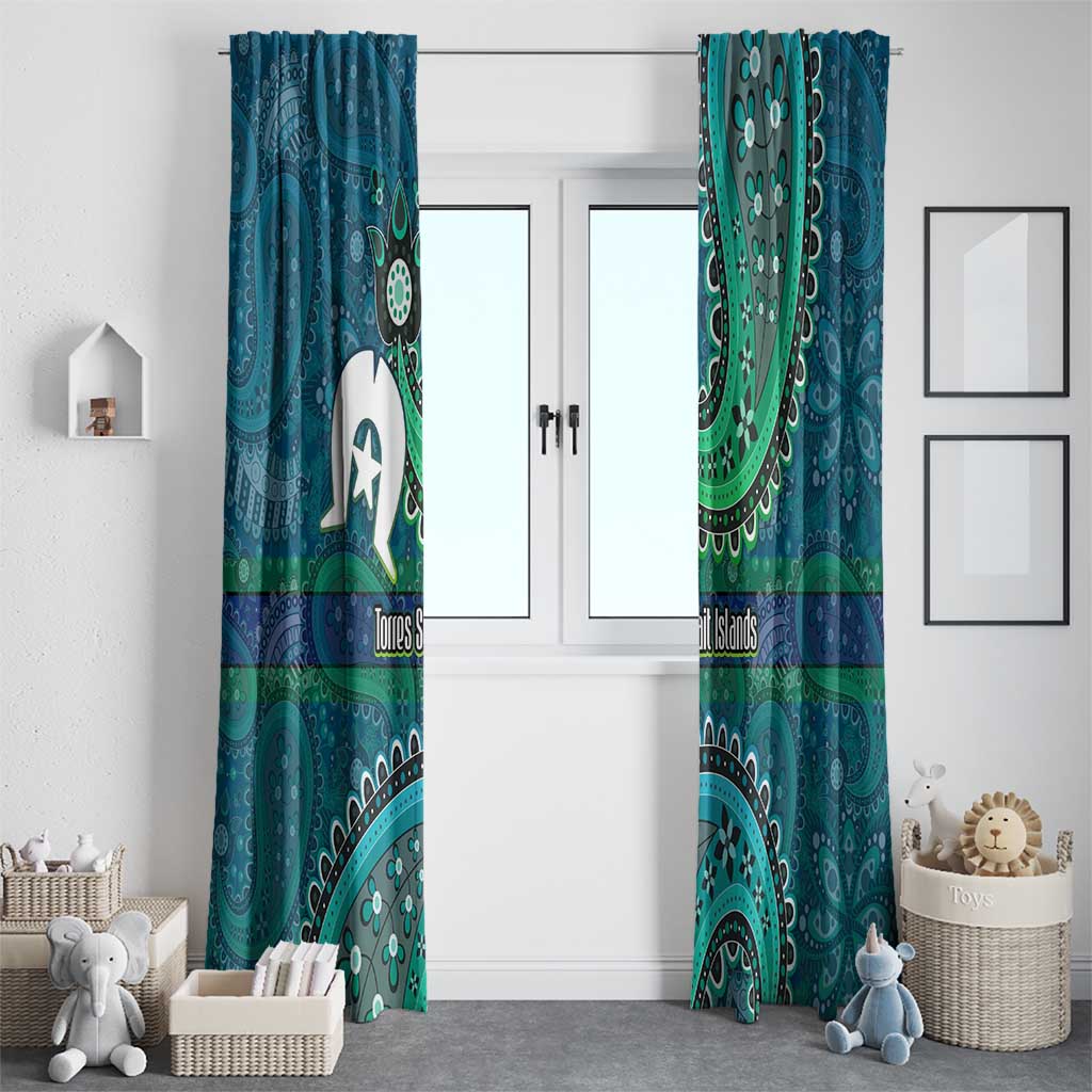 Torres Strait Islands Window Curtain Dhari Emblem Vibrant Teal Indigenous
