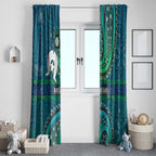 Torres Strait Islands Window Curtain Dhari Emblem Vibrant Teal Indigenous