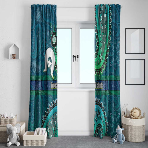 Torres Strait Islands Window Curtain Dhari Emblem Vibrant Teal Indigenous