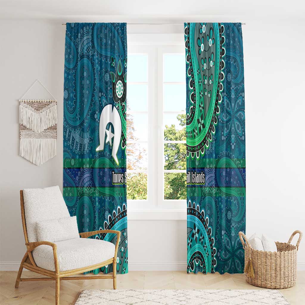 Torres Strait Islands Window Curtain Dhari Emblem Vibrant Teal Indigenous