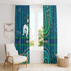Torres Strait Islands Window Curtain Dhari Emblem Vibrant Teal Indigenous