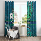 Torres Strait Islands Window Curtain Dhari Emblem Vibrant Teal Indigenous