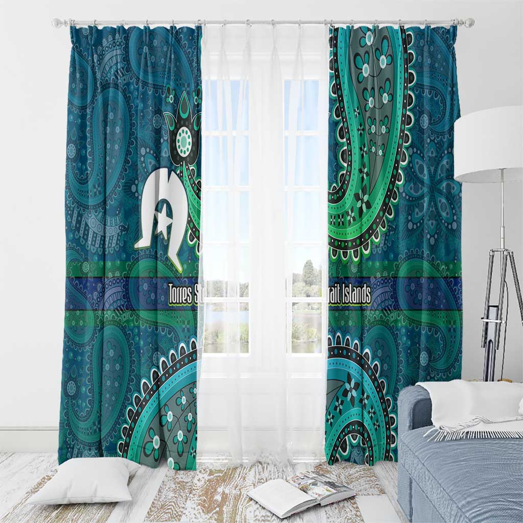 Torres Strait Islands Window Curtain Dhari Emblem Vibrant Teal Indigenous