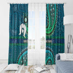 Torres Strait Islands Window Curtain Dhari Emblem Vibrant Teal Indigenous