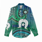 Torres Strait Islands Women Casual Shirt Dhari Emblem Vibrant Teal Indigenous