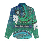 Torres Strait Islands Women Casual Shirt Dhari Emblem Vibrant Teal Indigenous