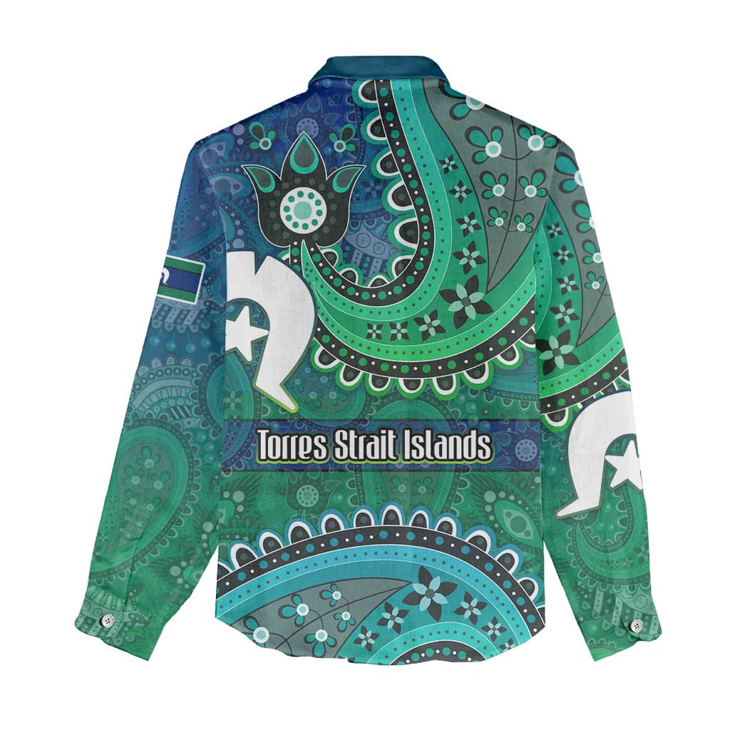 Torres Strait Islands Women Casual Shirt Dhari Emblem Vibrant Teal Indigenous