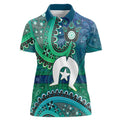Torres Strait Islands Women Polo Shirt Dhari Emblem Vibrant Teal Indigenous
