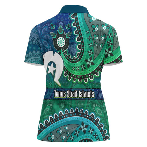 Torres Strait Islands Women Polo Shirt Dhari Emblem Vibrant Teal Indigenous