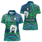 Torres Strait Islands Women Polo Shirt Dhari Emblem Vibrant Teal Indigenous